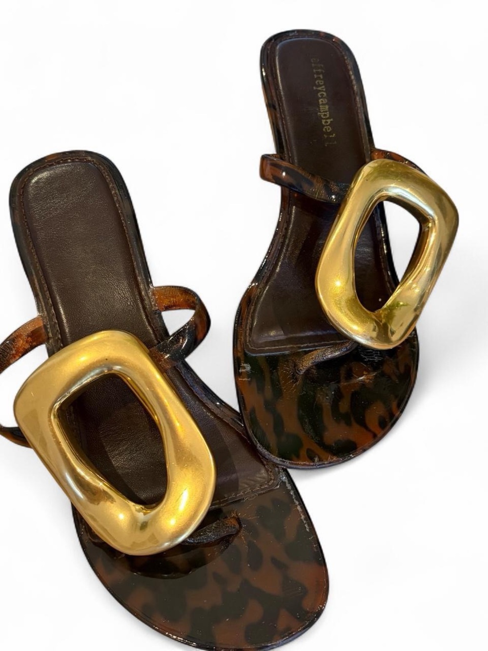 Jeffery Campbell Linq Slide Sandal Brown Shiny Gold W7 - Picture 3 of 7